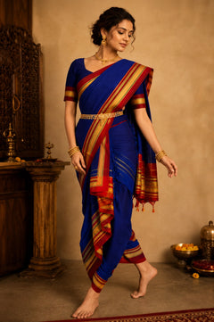 Traditional Maharashtrian 9-Yard Royal Blue Ilkal Nauvari Saree