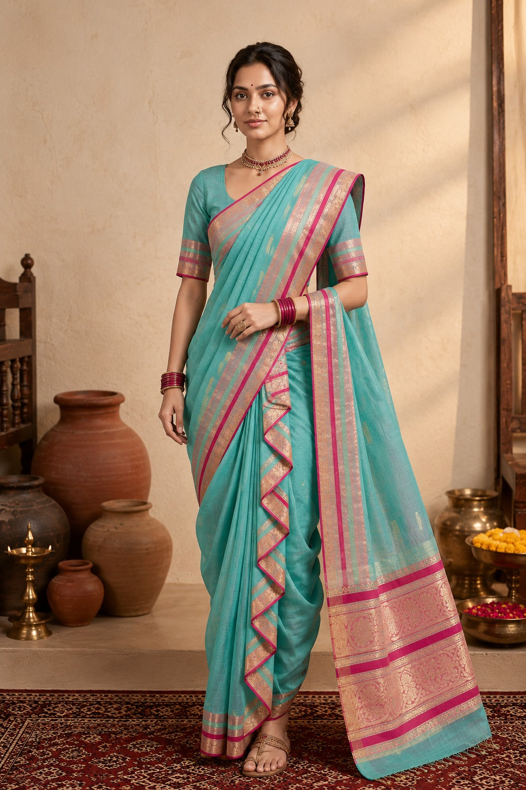 Peshwaii Traditional 9-Yard Nauvari Cotton Saree