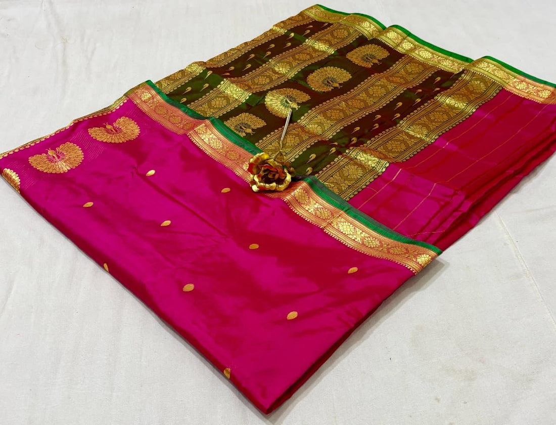 Jijamata Pure Cotton Silk 9-Yard Nauvari Paithani Saree With Morani Pallu
