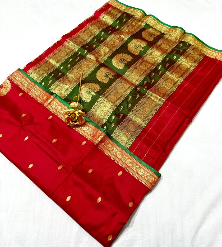 Jijamata Pure Cotton Silk 9-Yard Nauvari Paithani Saree With Morani Pallu