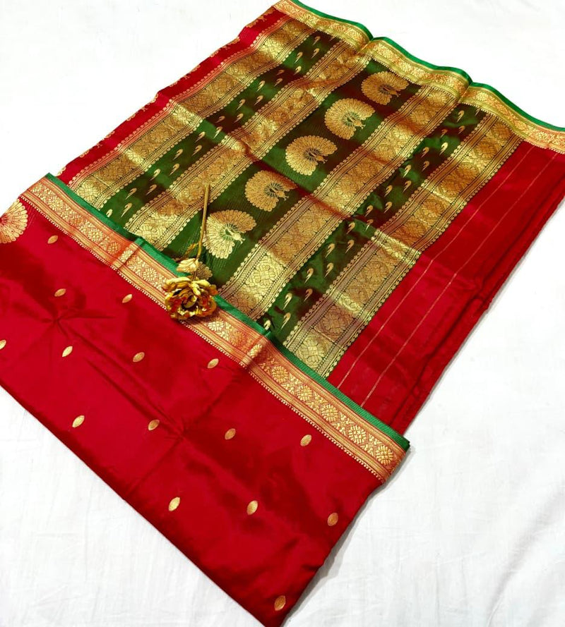 Jijamata Pure Cotton Silk 9-Yard Nauvari Paithani Saree With Morani Pallu
