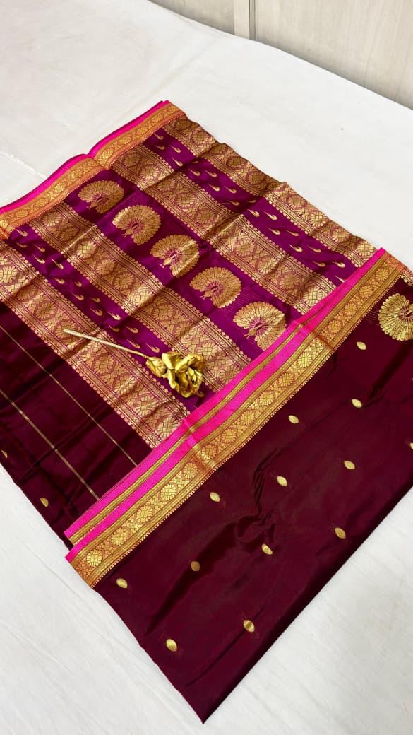 Jijamata Pure Cotton Silk 9-Yard Nauvari Paithani Saree With Morani Pallu