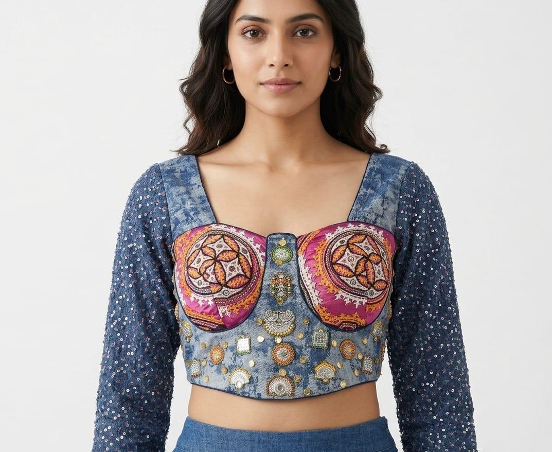 Blue Folk Corset Choli