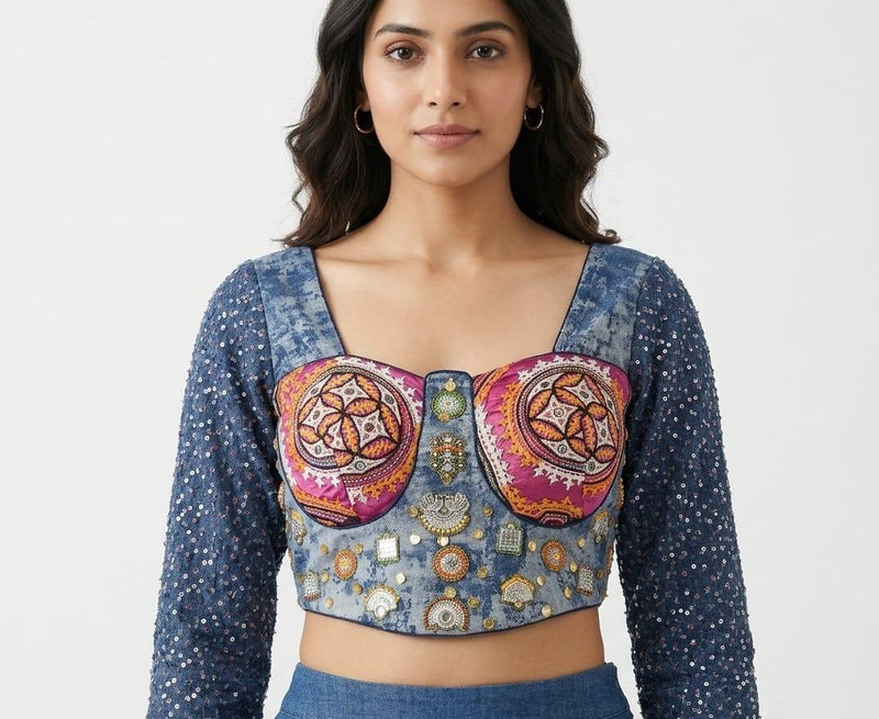 Blue Folk Corset Choli