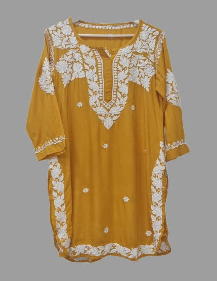 Mustard Modal Cotton Chikankari Tulip Set