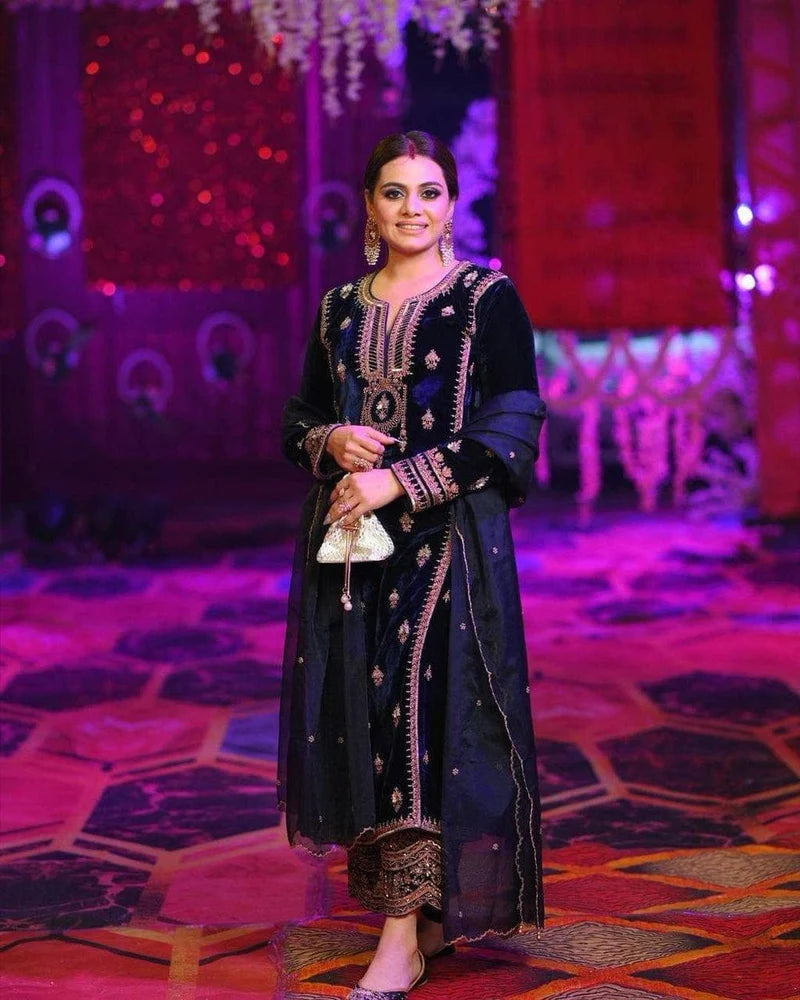 Festive Velvet Embroidered Palazzo Set