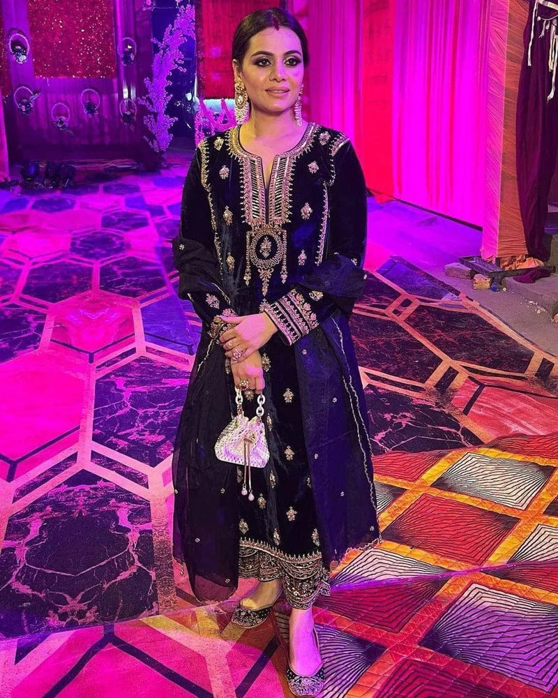 Festive Velvet Embroidered Palazzo Set