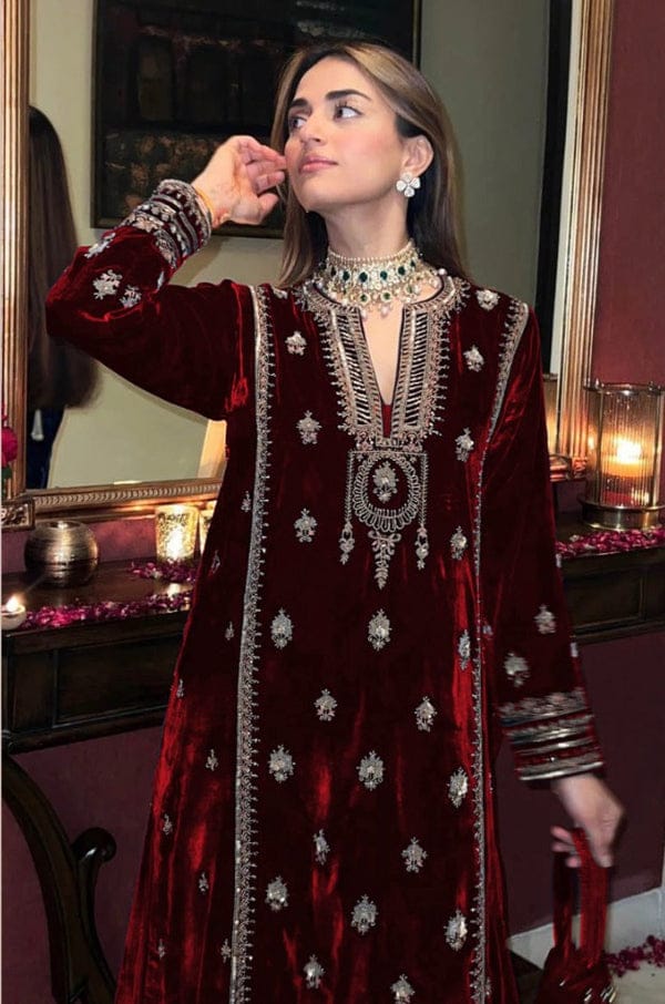 Festive Velvet Embroidered Palazzo Set