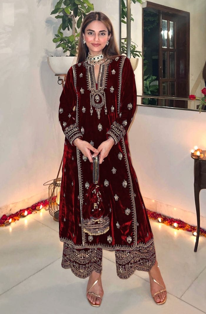 Festive Velvet Embroidered Palazzo Set