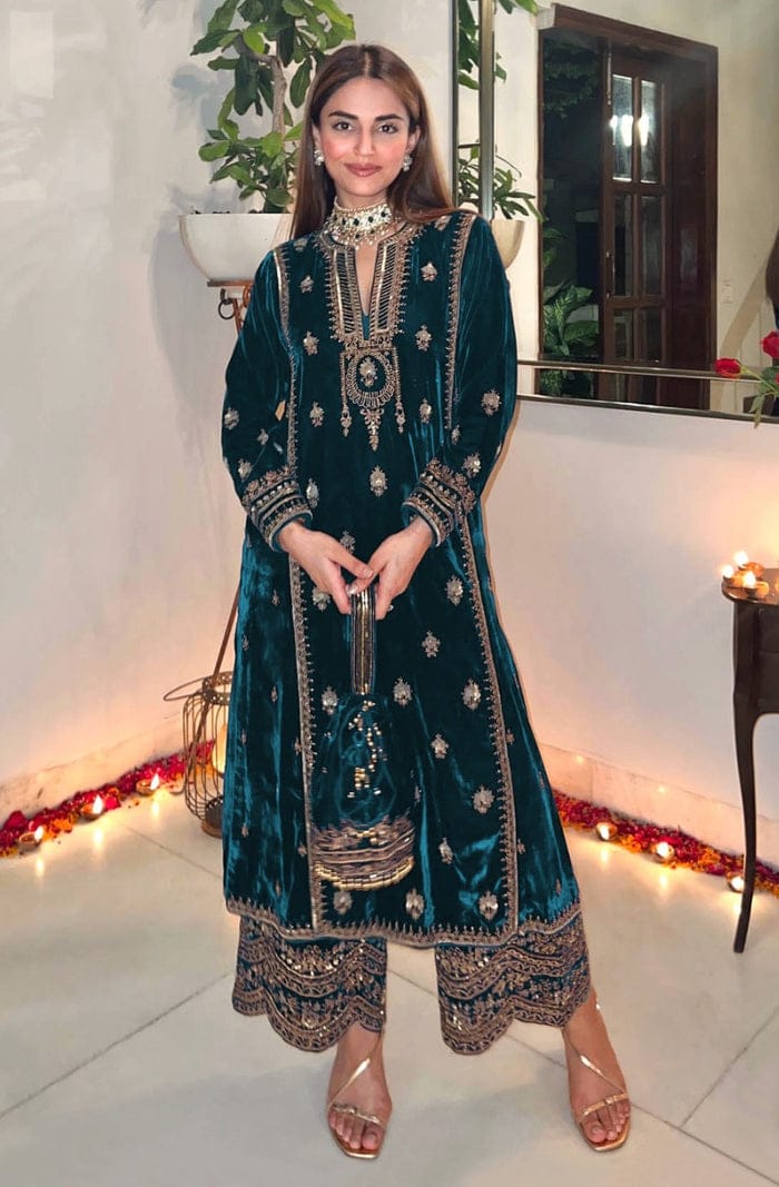 Festive Velvet Embroidered Palazzo Set