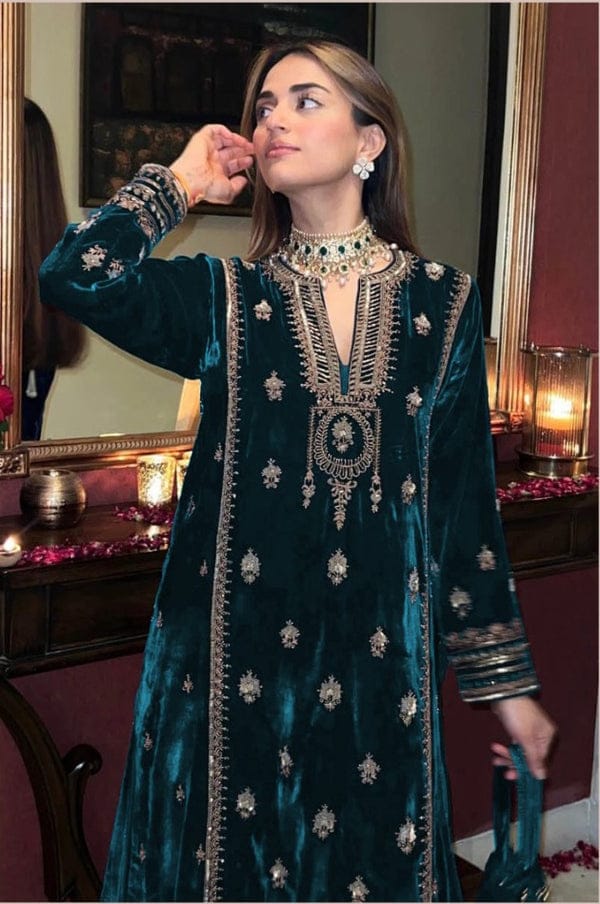 Festive Velvet Embroidered Palazzo Set