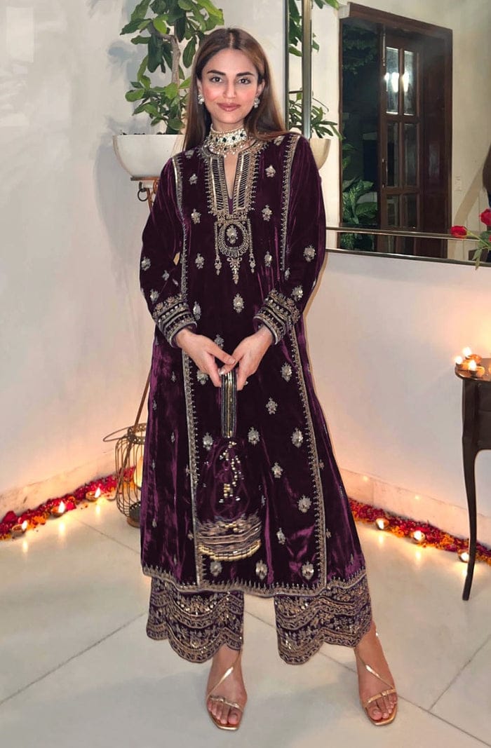 Festive Velvet Embroidered Palazzo Set