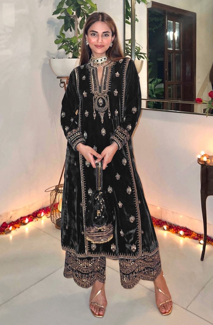 Festive Velvet Embroidered Palazzo Set