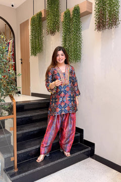 Printed Kurta with Striped Farshi Salwar