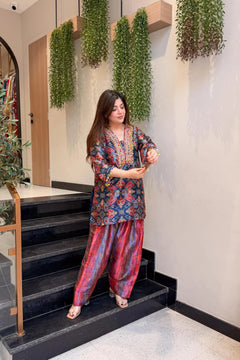 Printed Kurta with Striped Farshi Salwar