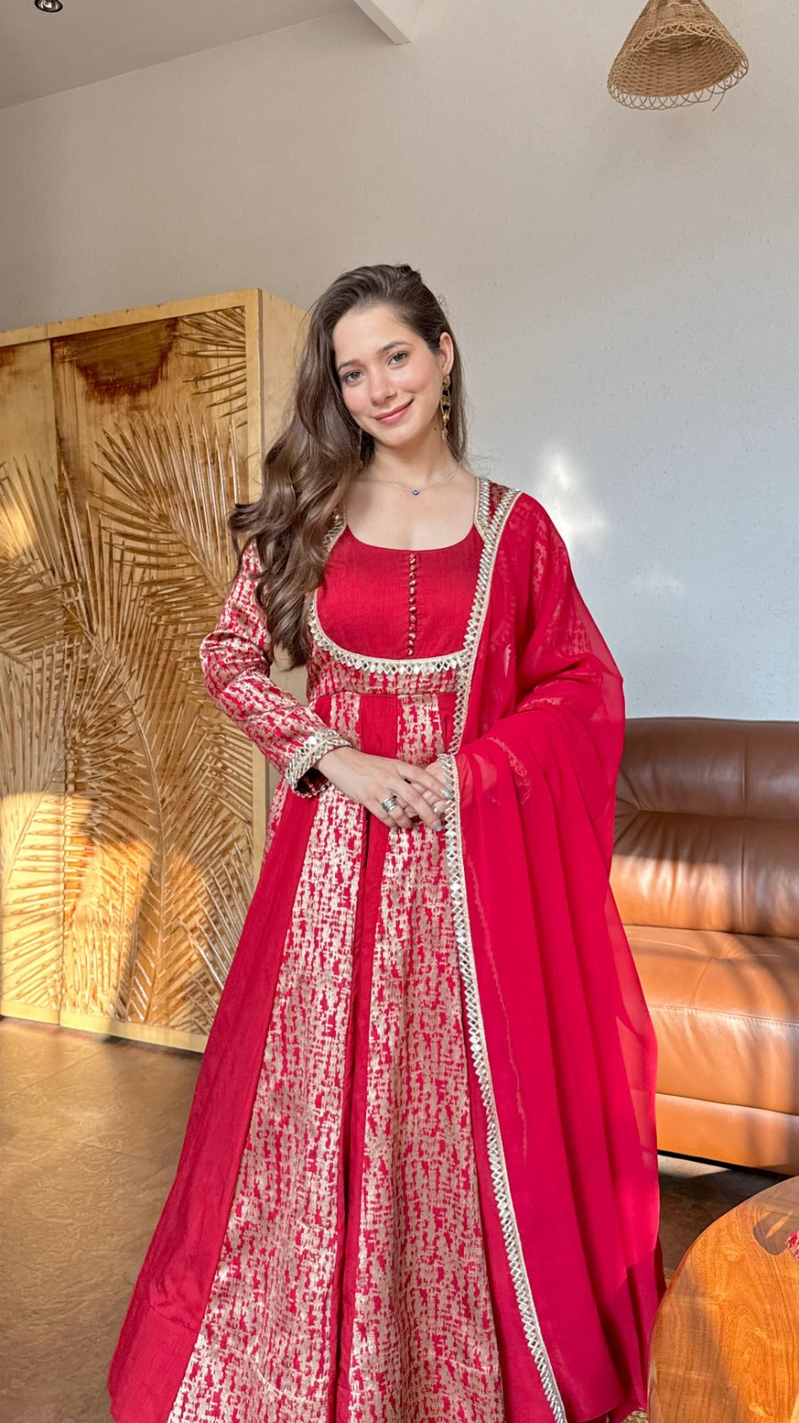 Mumtaz Red Embroidered Anarkali Dress with Dupatta