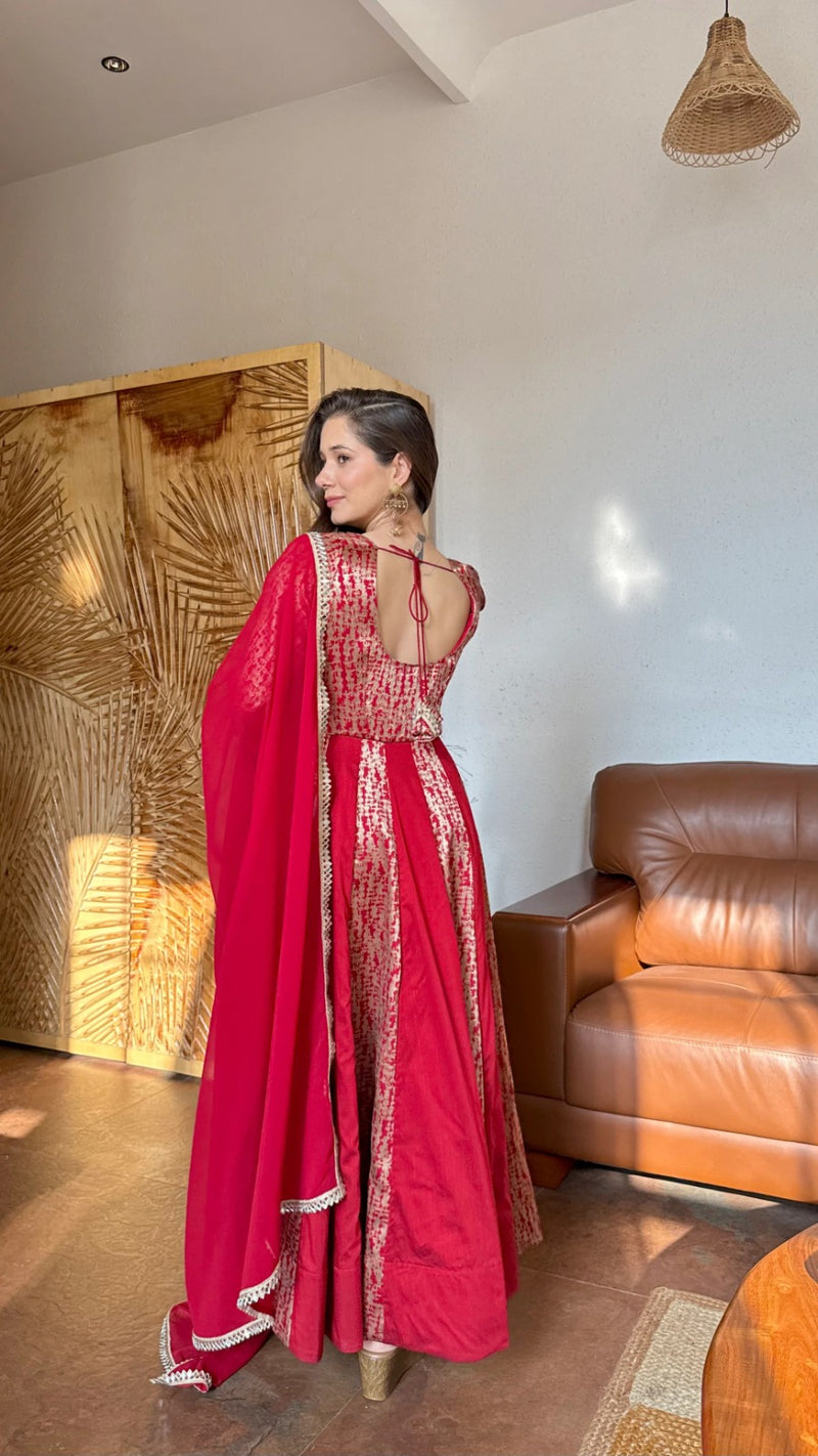 Mumtaz Red Embroidered Anarkali Dress with Dupatta