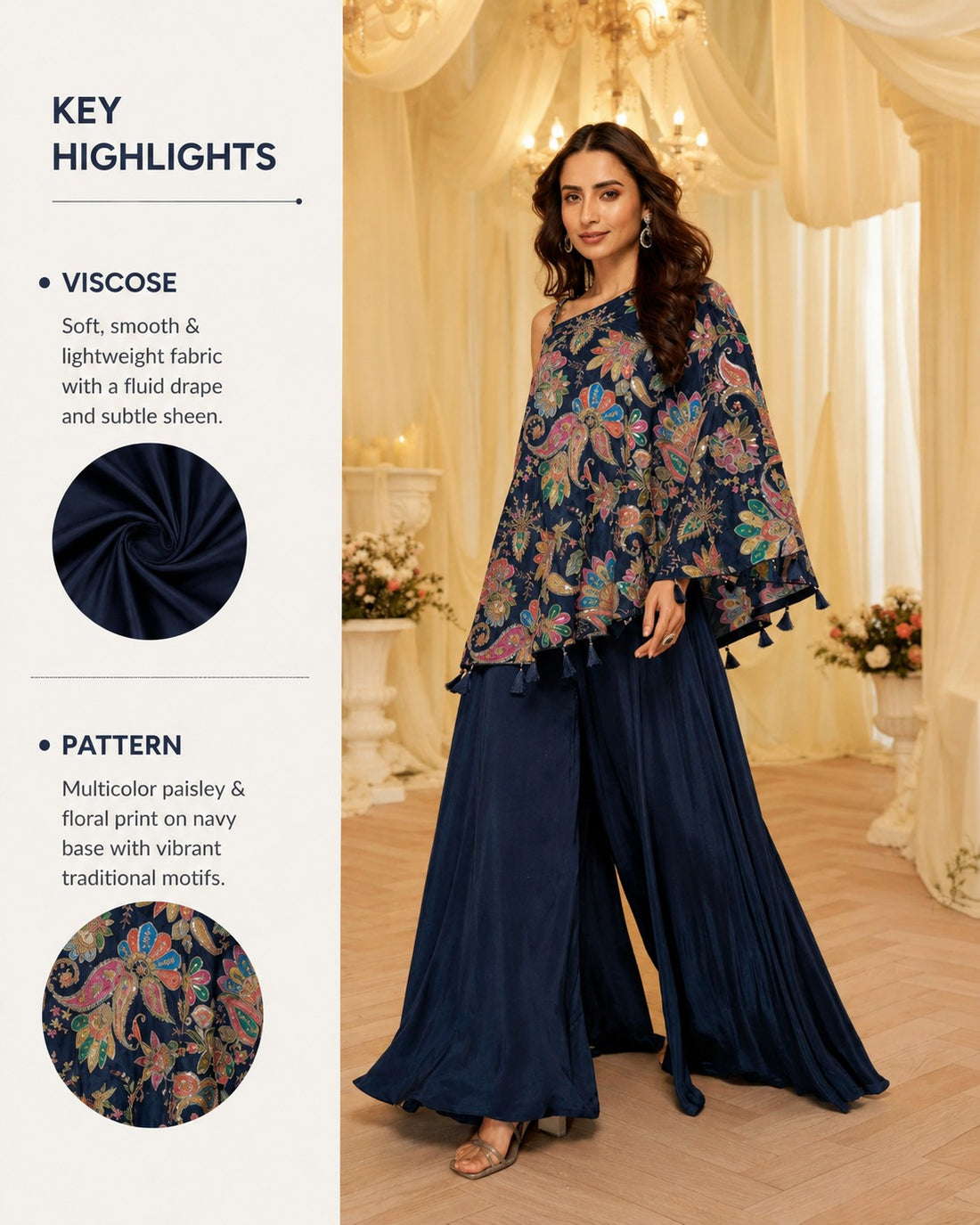 Blush Bloom Embroidered Viscose Crepe Palazzo Set