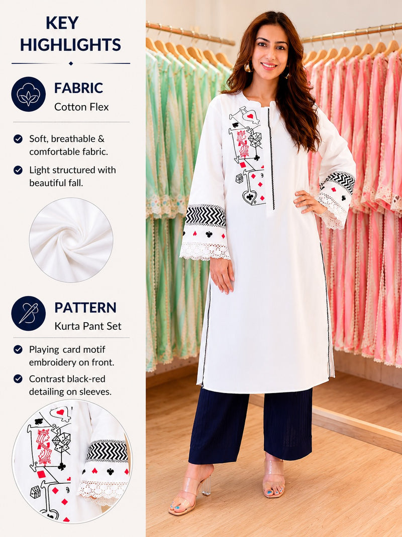 Queen of Hearts Cotton Flex Embroidered Kurta Set