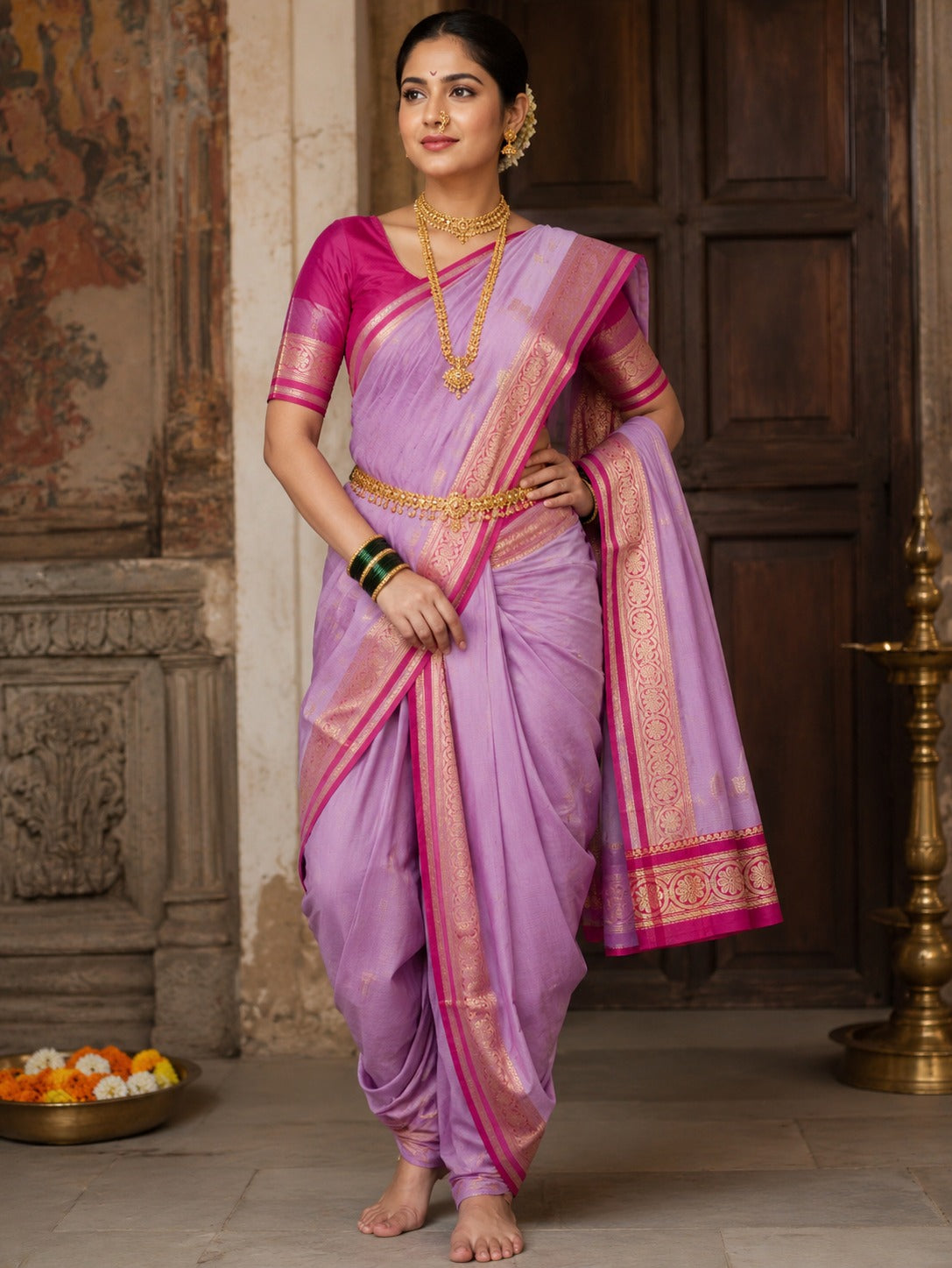 Peshwaii Traditional 9-Yard Nauvari Cotton Saree