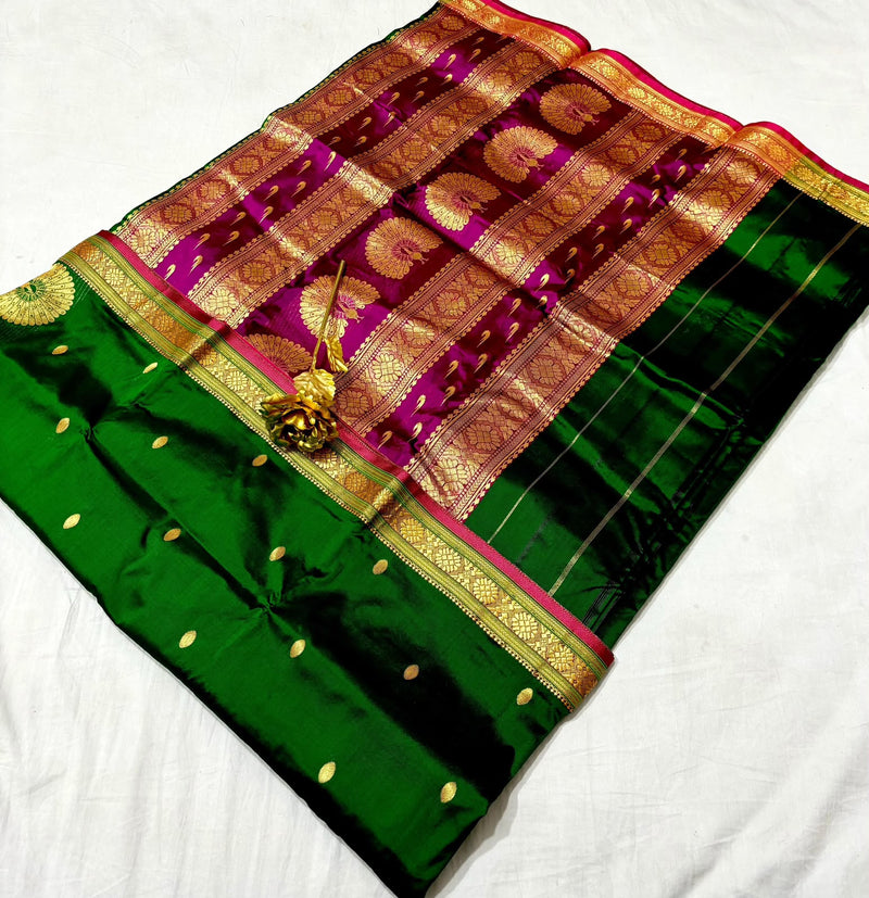 Jijamata Pure Cotton Silk 9-Yard Nauvari Paithani Saree With Morani Pallu