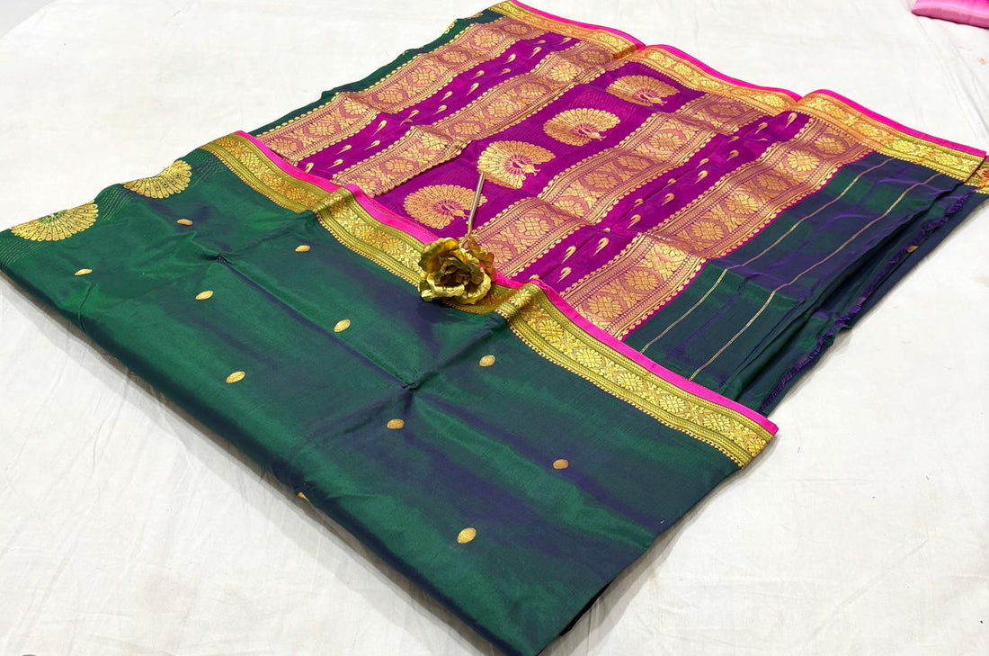 Jijamata Pure Cotton Silk 9-Yard Nauvari Paithani Saree With Morani Pallu
