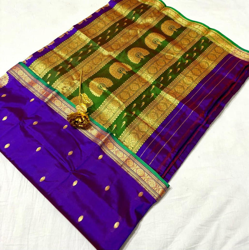 Jijamata Pure Cotton Silk 9-Yard Nauvari Paithani Saree With Morani Pallu