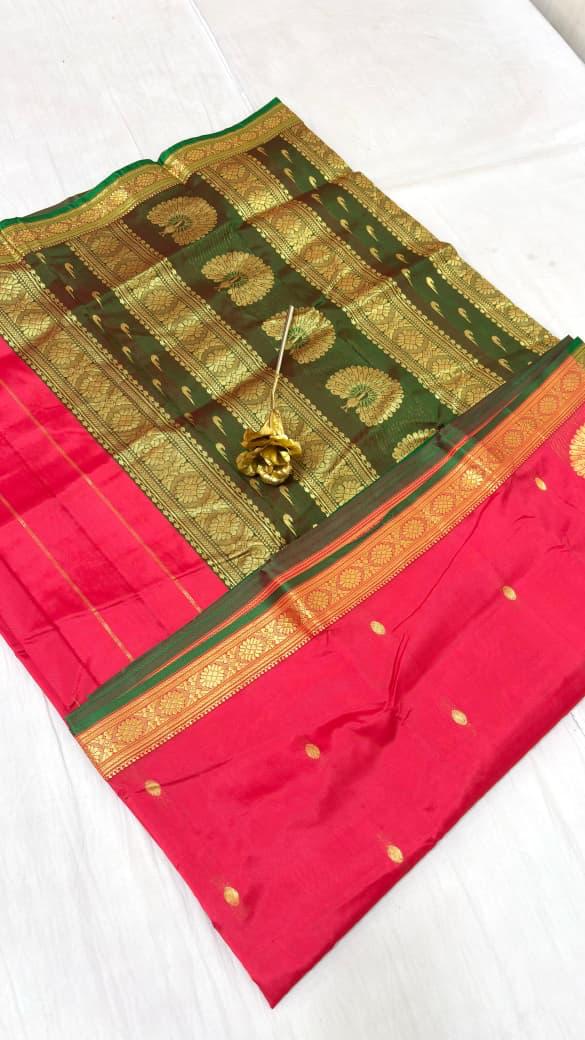 Jijamata Pure Cotton Silk 9-Yard Nauvari Paithani Saree With Morani Pallu