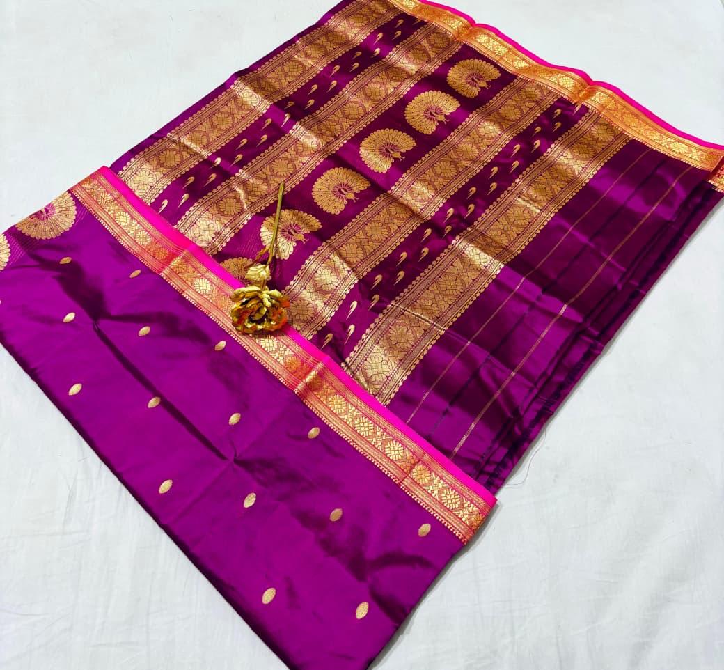 Jijamata Pure Cotton Silk 9-Yard Nauvari Paithani Saree With Morani Pallu