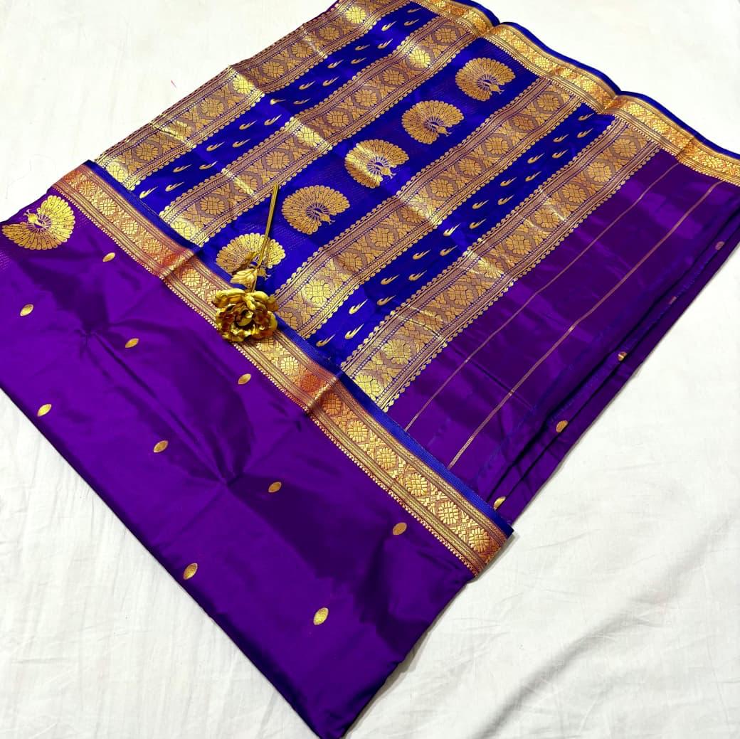 Jijamata Pure Cotton Silk 9-Yard Nauvari Paithani Saree With Morani Pallu