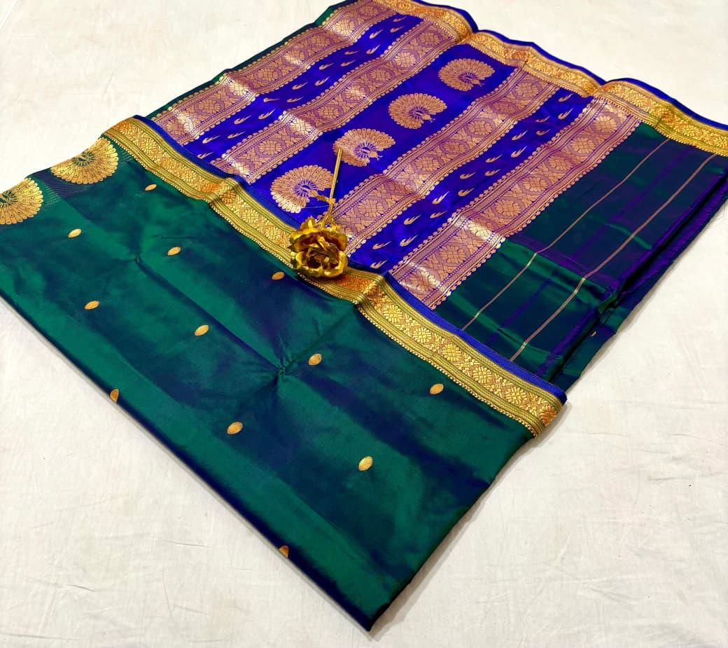 Jijamata Pure Cotton Silk 9-Yard Nauvari Paithani Saree With Morani Pallu