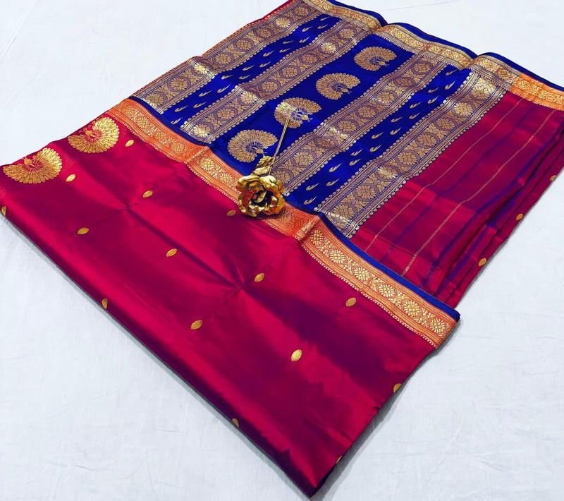 Jijamata Pure Cotton Silk 9-Yard Nauvari Paithani Saree With Morani Pallu