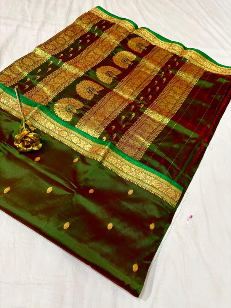 Jijamata Pure Cotton Silk 9-Yard Nauvari Paithani Saree With Morani Pallu