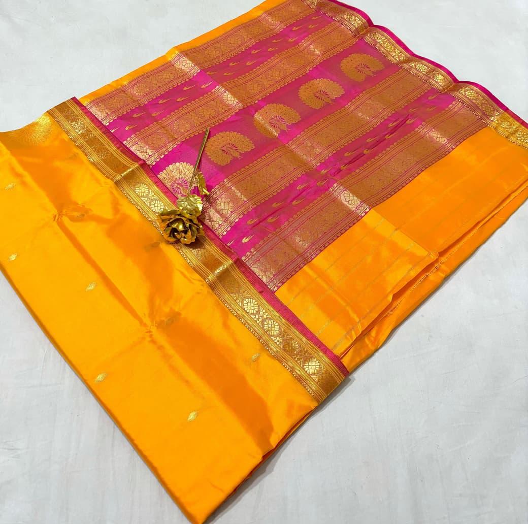 Jijamata Pure Cotton Silk 9-Yard Nauvari Paithani Saree With Morani Pallu