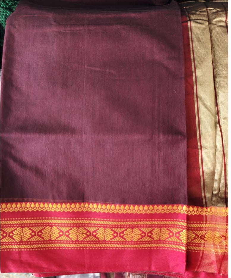 Handloom Cotton Silk Ilkal Saree With Pure Resham Pallu