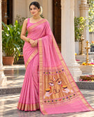 Traditional Maharashtrian Devi Varn Temple Design Zari Border Cotton Paithani Saree