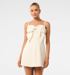 White Bow Front Mini Dress