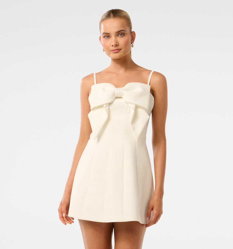 White Bow Front Mini Dress