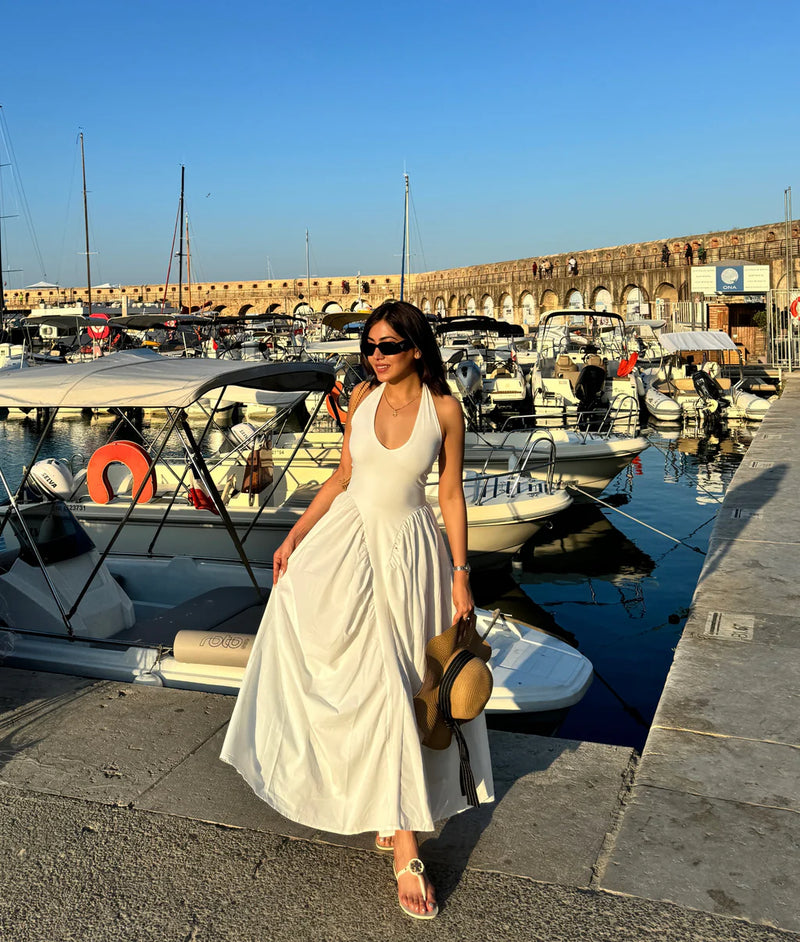 White Drop Waist Midi Dress