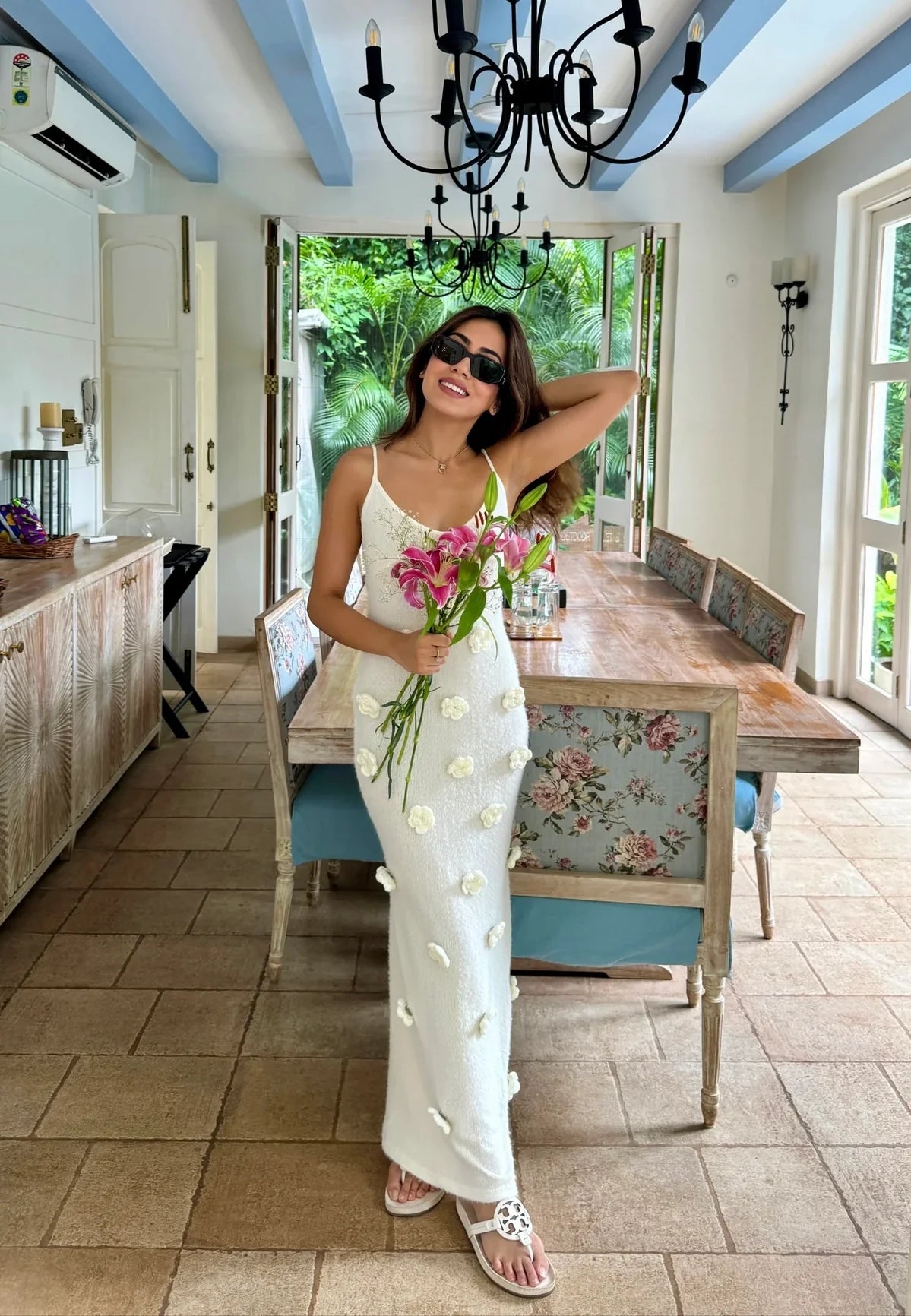 White Rosette Summer Maxi Dress