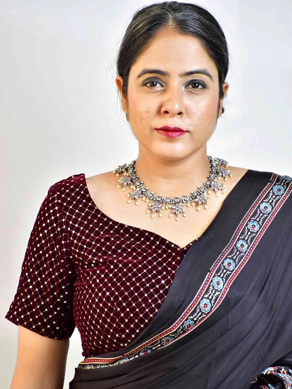 Wine Velvet Sequin Blouse