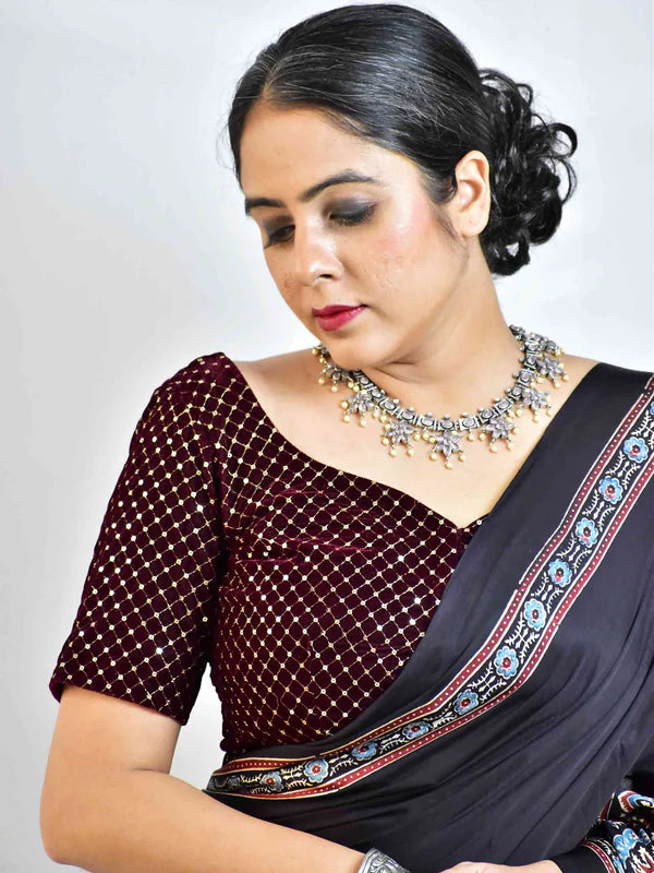 Wine Velvet Sequin Blouse