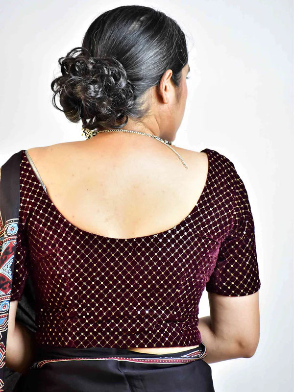 Wine Velvet Sequin Blouse