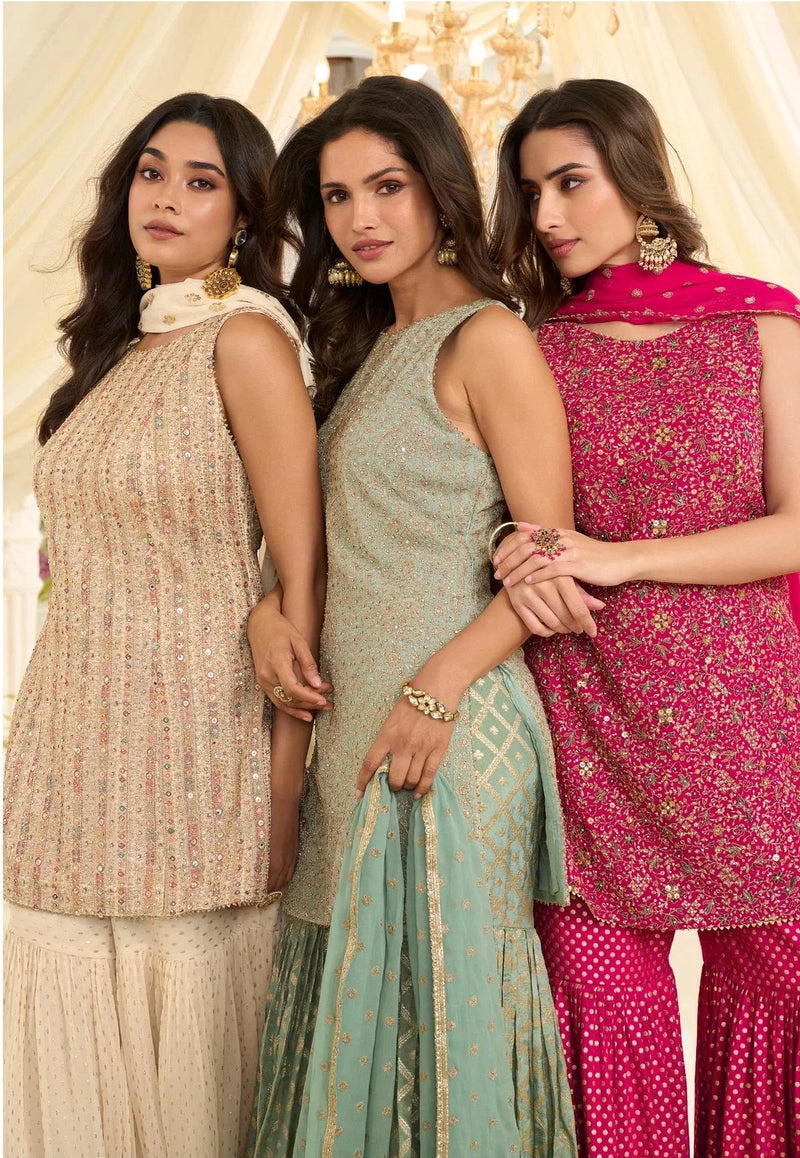 Pastel Mint Green Embroidered Top Bottom Set with Dupatta