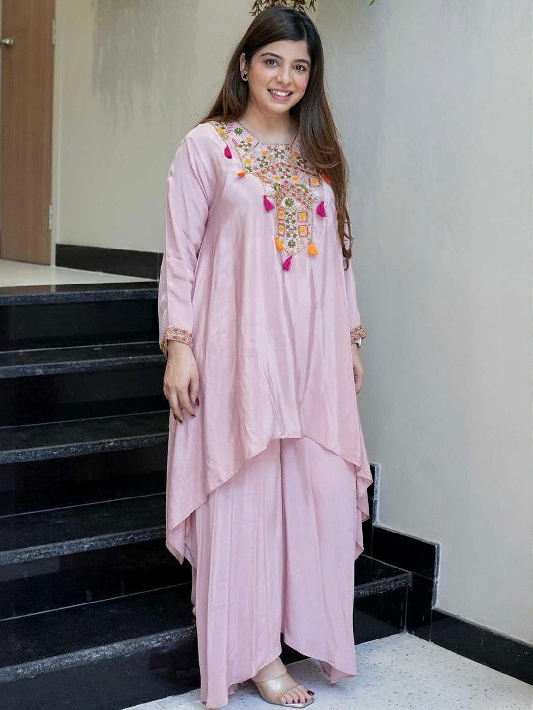 Pink Silk Blend Tunic & Palazzos Set Co-Ord Set