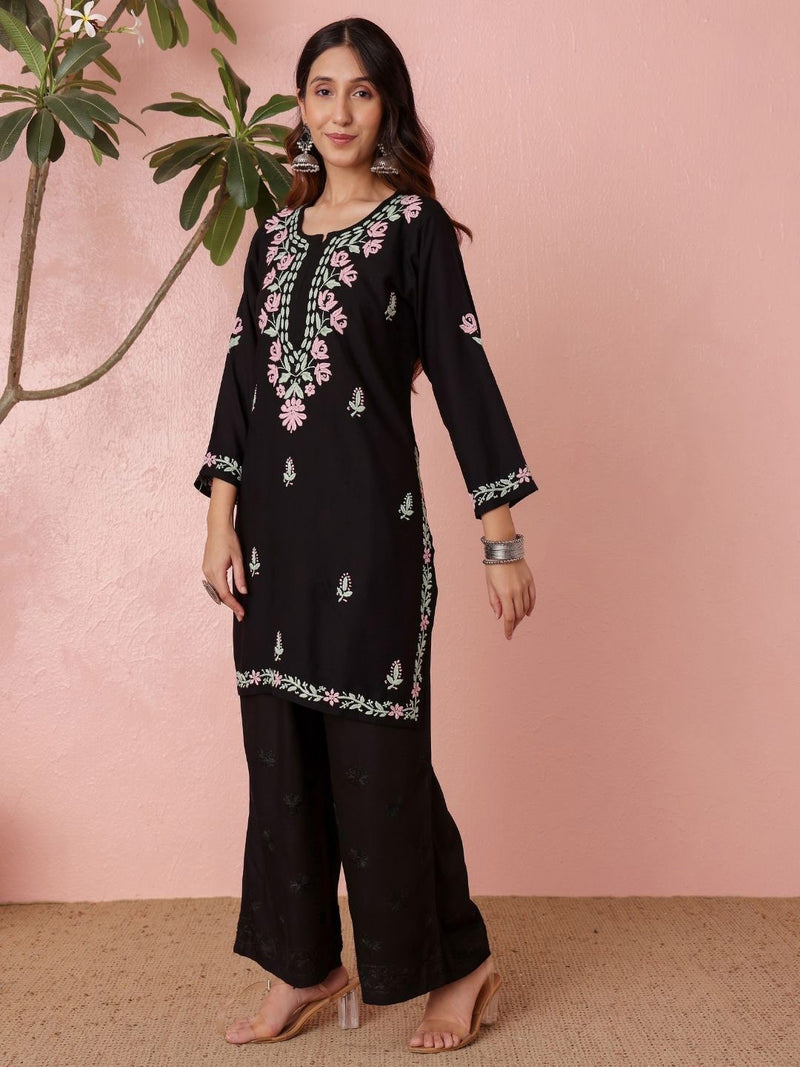 Premium Rayon Multicolor Chikankari Straight Kurti
