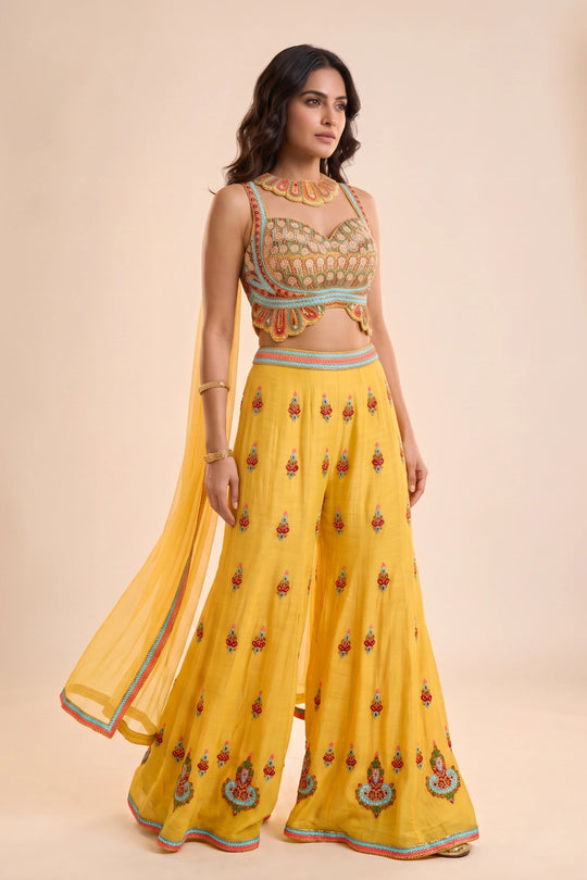 Tara Sunshine Embroidered Palazzo Set