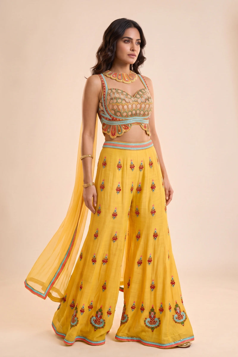 Tara Sunshine Embroidered Palazzo Set