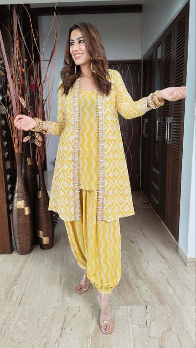 Yellow Dhoti Jacket Set
