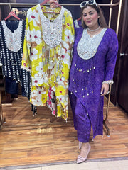 Yellow mirror work women's coord set